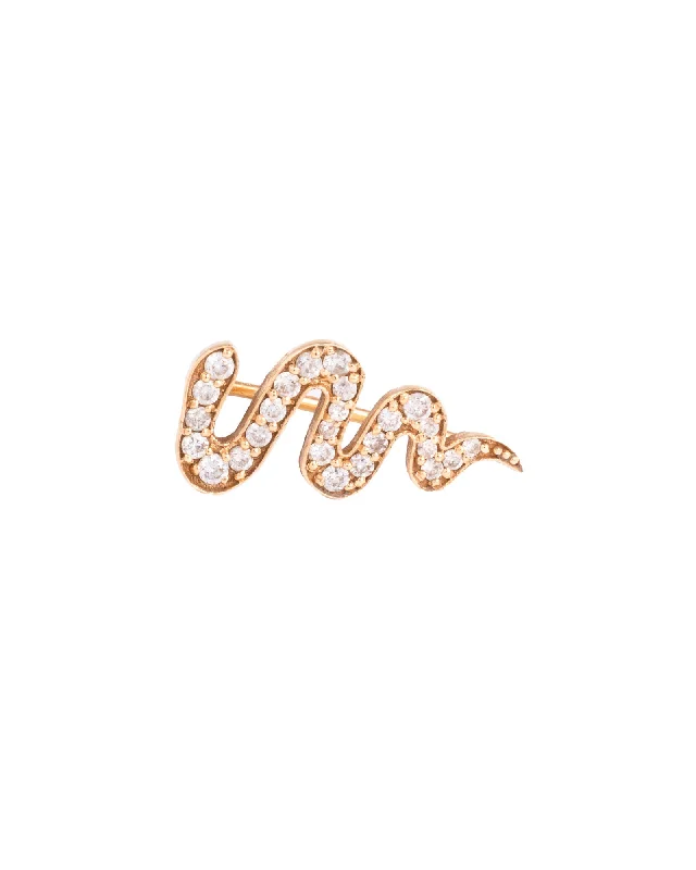 Silver Huggie Earrings Snake 18K Gold, Whitegold or Rosegold Earring w. Diamonds