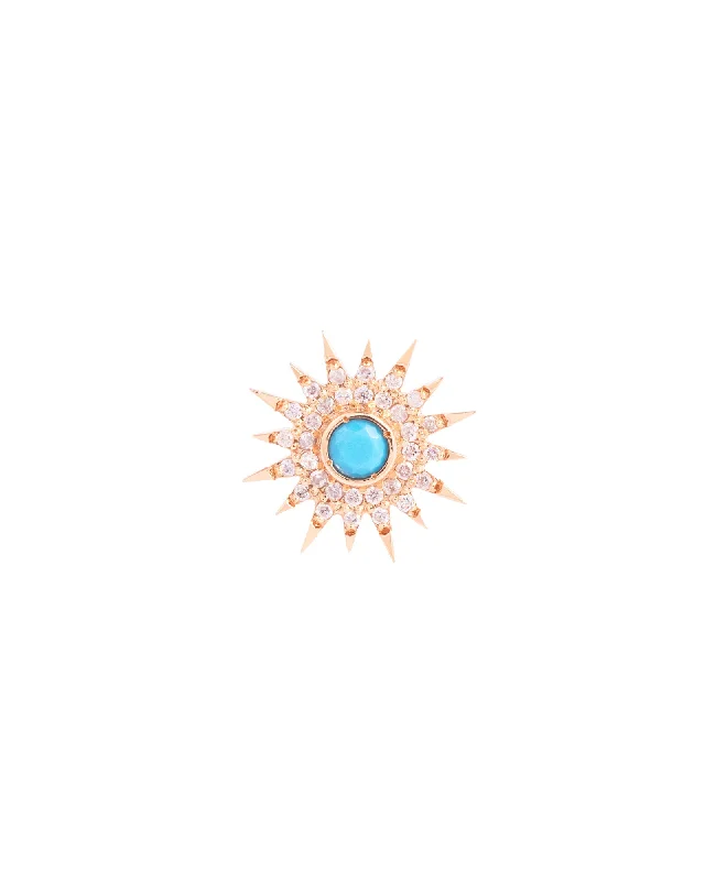 Engraved Gold Ring Sun 18K Gold, Whitegold or Rosegold Earring w. Diamonds & Turquoise