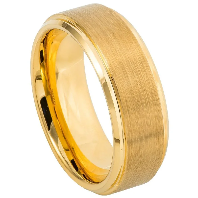 Gold-Plated Tungsten Satin-Finish Wedding Band with Polished Edges | 8mm