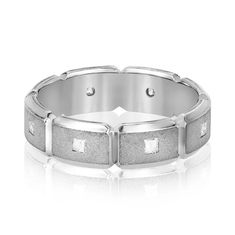 Men's Brick Squared Sand Blasted Accented Diamond Wedding Band