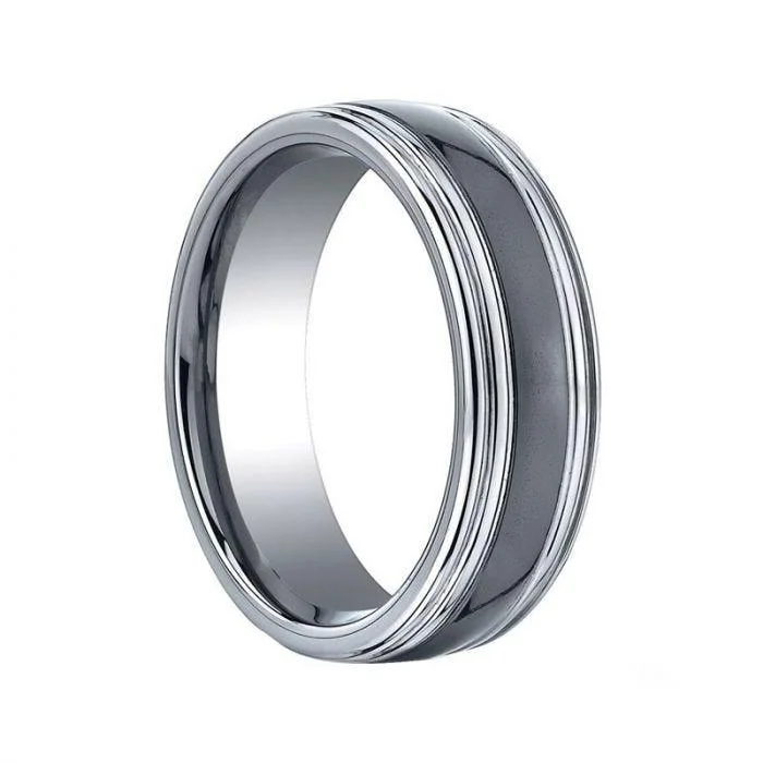 OPUS Benchmark Domed Grooved Tungsten Carbide Ring with Black Ceramic Inlay - 7 mm