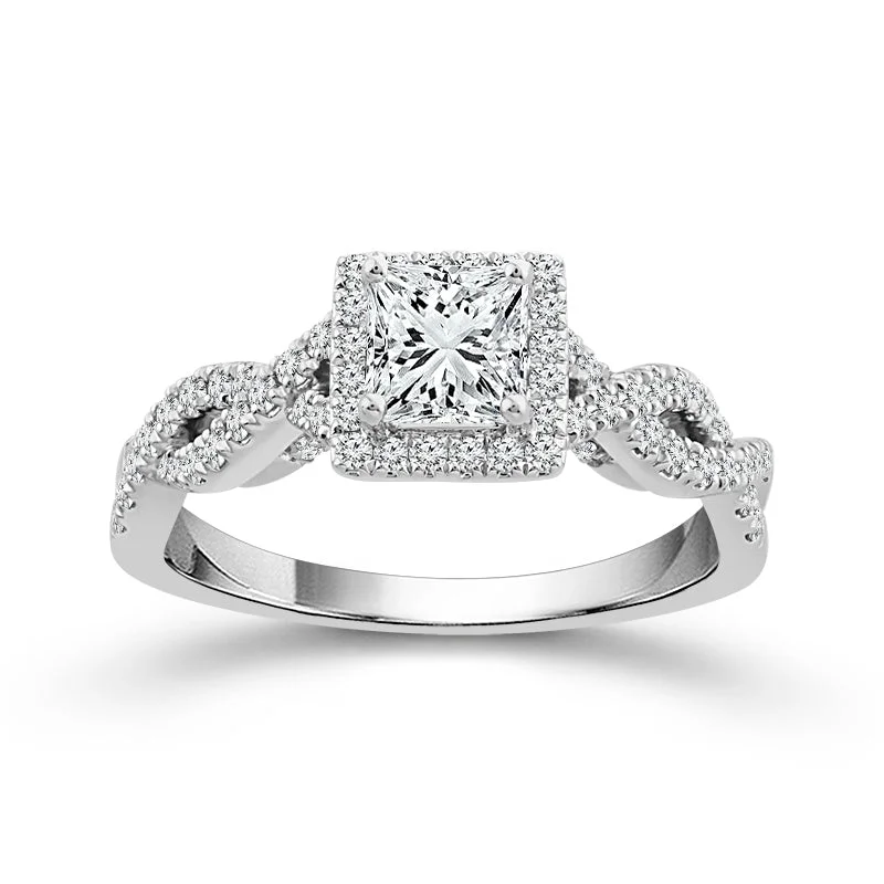 14K White Gold 7/8 Ctw Princess Diamond Ring