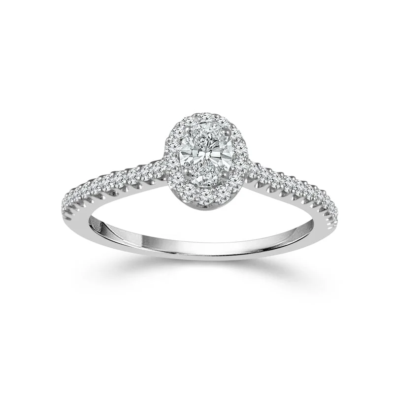 14K White Gold 0.50 CtW Oval Diamond ENGAGEMENT Ring