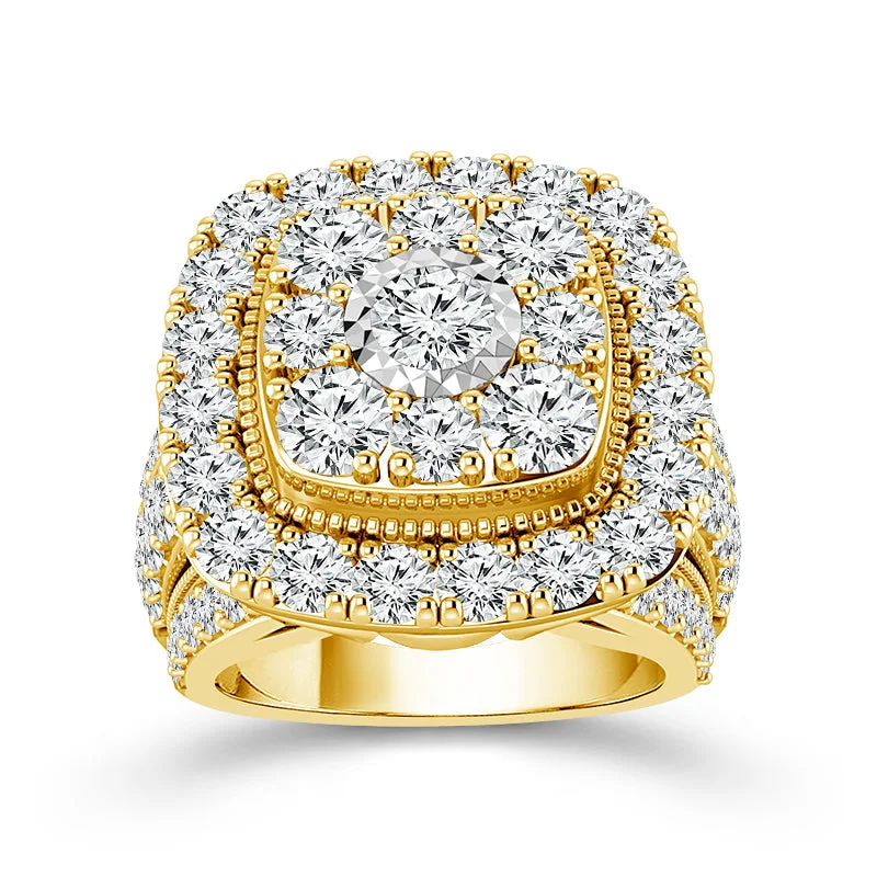 14K Yellow Gold 4.00 Ctw Cushion Engagement Ring