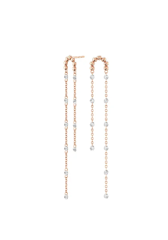 Multi-Layer Necklace Double Cascade Nude 18K Rosegold Earrings w. Lab-Grown Diamonds