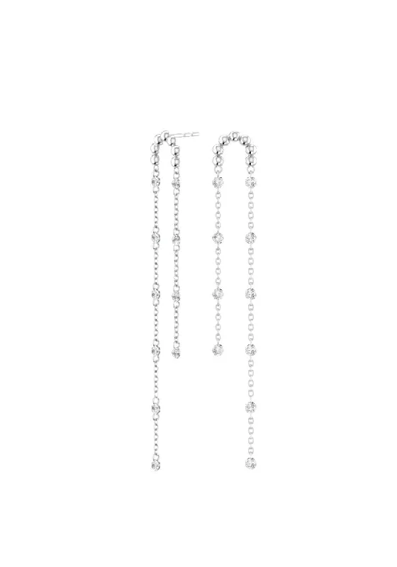 Trendy Chain Necklace Double Cascade Nude 18K Whitegold Earrings w. Lab-Grown Diamonds