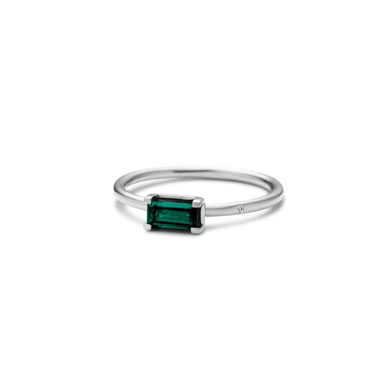 Nord Green S 18K Whitegold Ring w. Tourmaline & Diamond