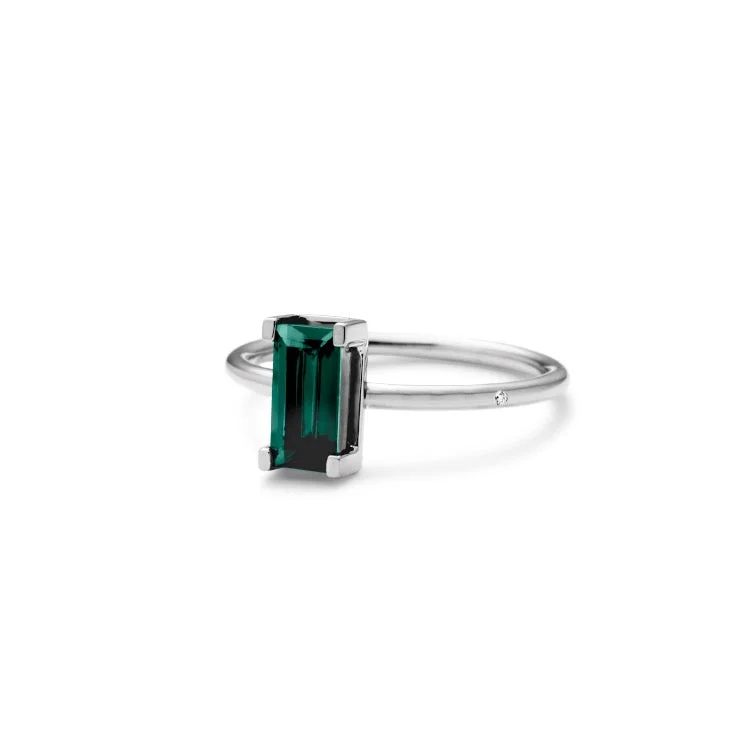 Nord Green Turned 18K Whitegold Ring w. Tourmaline & Diamond