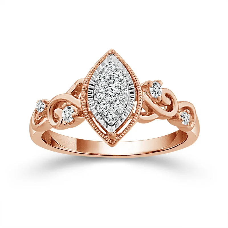 10K Rose Gold 0.20 CtW DIAMOND MARQUISE Promise Ring