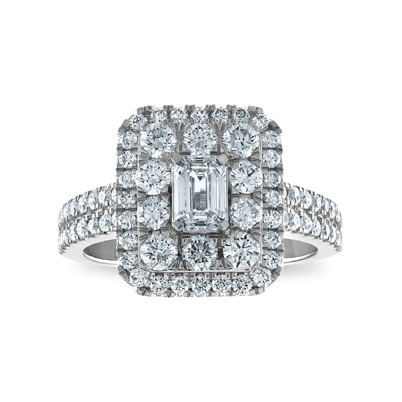 Signature EcoLove 1-3/4 CTW Lab Grown Diamond Halo Engagement Emerald Shaped Ring in 14KT White Gold