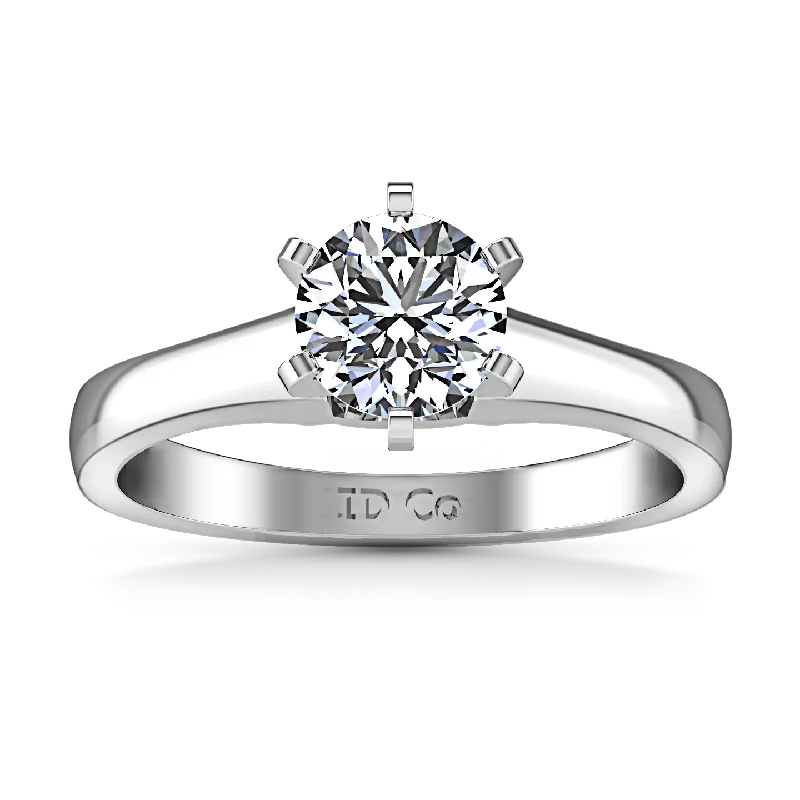 Solitaire Engagement Ring Stylized 6 Prong 14K White Gold