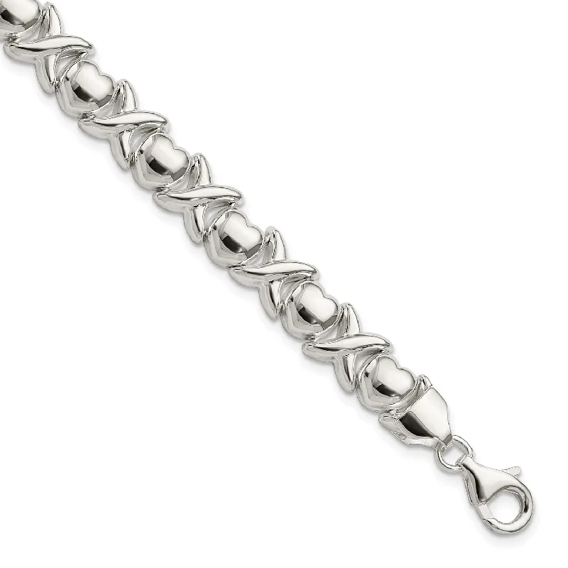 Sterling Silver 7-inch 9MM Heart XOXO Bracelet