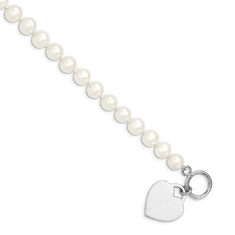 Sterling Silver 8MM Pearl 7.5-inch Heart Toggle Bracelet