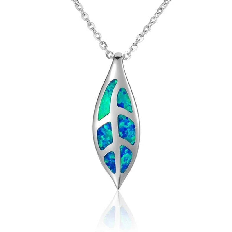 Sterling Silver Maile Pendantwith Opal Inlay