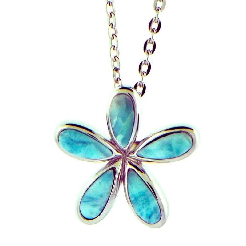 Sterling Silver Plumeria Pendantwith Larimar Inlay