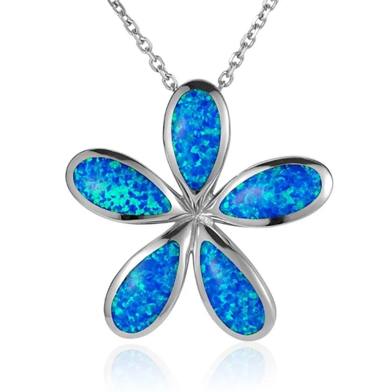 Sterling Silver Plumeria Pendantwith Opal Inlay