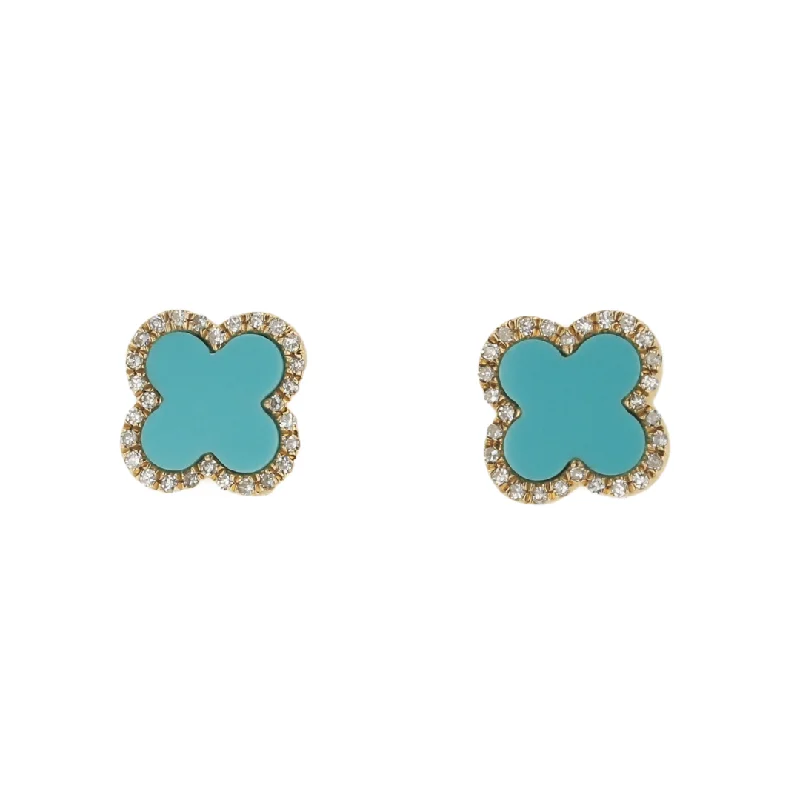 Minimalist Gold Bracelet "The Sydney Earrings" 0.11CTTW DIA 0.48CTTW TURQ 14KYG CLOVER