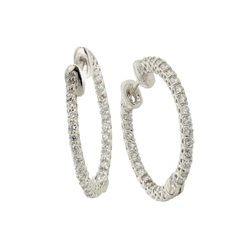 Double Layer Necklace "The Winnie Diamond Hoop Earrings" 1.00CTTW IN/OUT HOOPS 14KWG