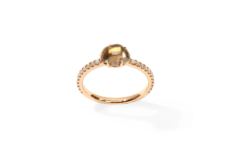 Mid Cloud Pavé 18K Rosegold Ring w. Smokey Quartz & Diamonds