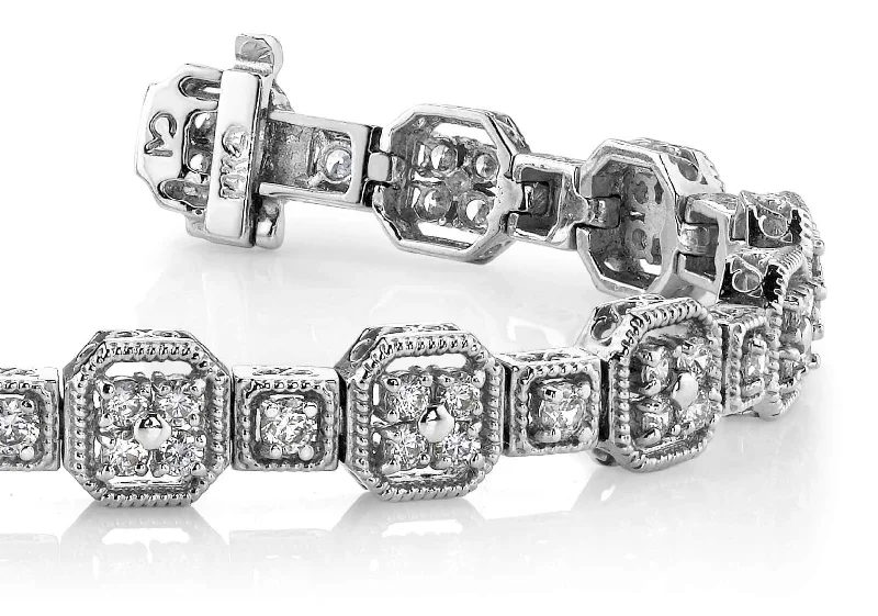 Vintage Quad Square Diamond Bracelet with 3.97 ct.(finished) 2.3mm, 3mm