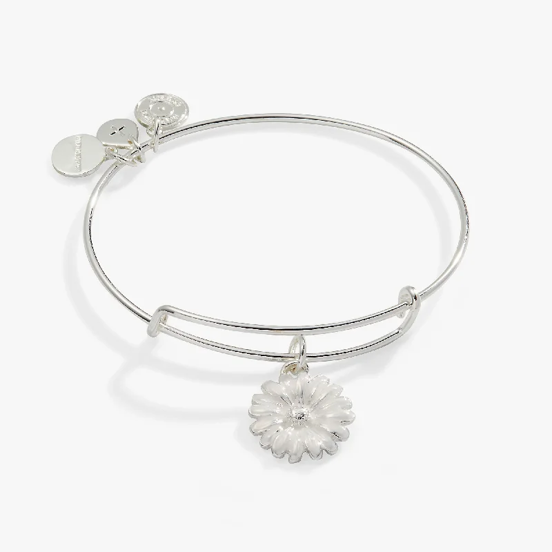 White Daisy Charm Bangle Bracelet