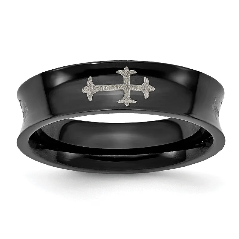 6mm Stainless Steel Black Plated & Polished Cross Concaved Band