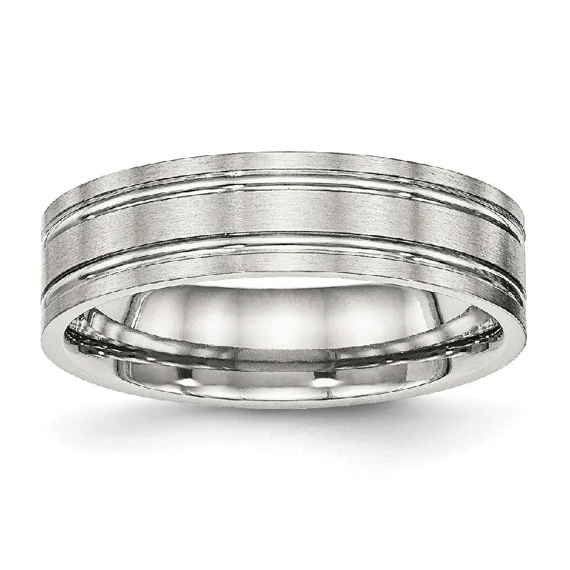 6mm Stainless Steel Brushed & Polished Grooved Flat Standard Fit Band