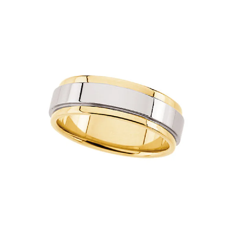 7.5mm Comfort Fit Grooved Edge Band in 14k Two Tone Gold